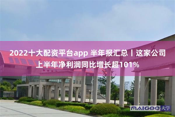 2022十大配资平台app 半年报汇总丨这家公司上半年净利润同比增长超101%