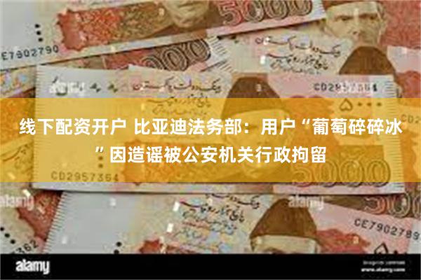 线下配资开户 比亚迪法务部：用户“葡萄碎碎冰”因造谣被公安机关行政拘留
