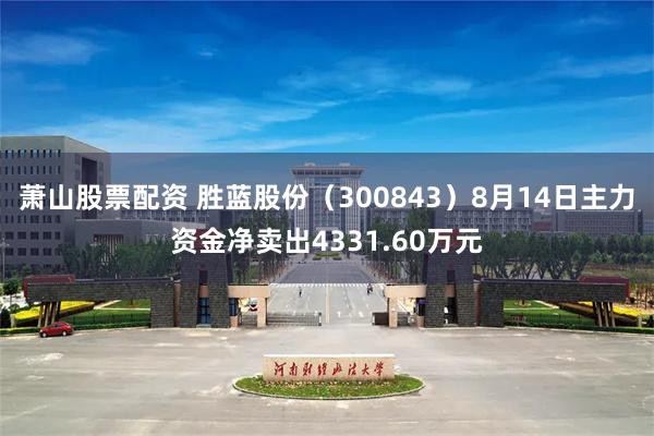 萧山股票配资 胜蓝股份（300843）8月14日主力资金净卖出4331.60万元