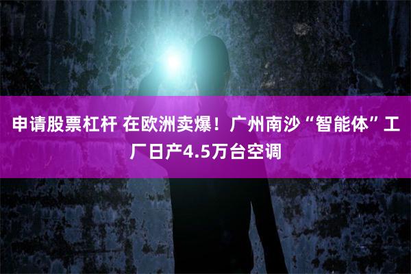 申请股票杠杆 在欧洲卖爆!广州南沙“智能体”工厂日产4.5万台空调