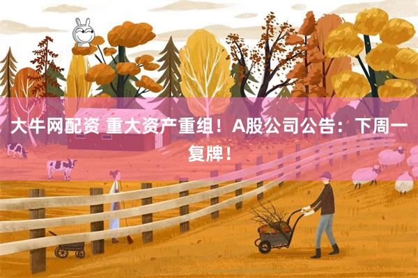 大牛网配资 重大资产重组！A股公司公告：下周一复牌！